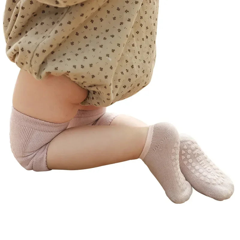 NEW 0-6Yrs Baby Knee Cotton Pads Socks Set for Girls Boys Summer Solid Color Anti Slip Socks Kid Crawling Safety Floor Sock Leg Knee Protector