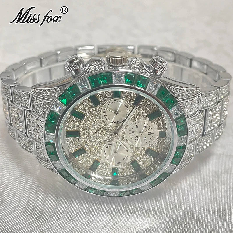 NEW Luxury Brand Gold Hip Hop Watches Men Fashion Rainbow Diamond Waterproof Smart Watch Full Steel Sports Clocks Male Wrist Watches Luxury Gifts for Husband Boyfriend