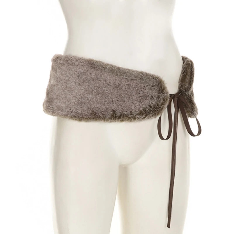 NEW Arrivals Luxury Maillard Color Women Novelty Furred Waistband 90*11.5cm Retro Sexy Plush Luxurious Real Fox Fur Belt with Tie for Evening Night Club Party Costumes Accessories
