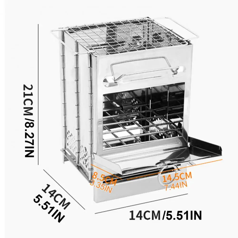 NEW Arrivals Wood Burning Folding Camp Stove Stainless Steel Grid Lightweight Collapsible Outdoor Cooking Stove for Outdoor Camping BBQ