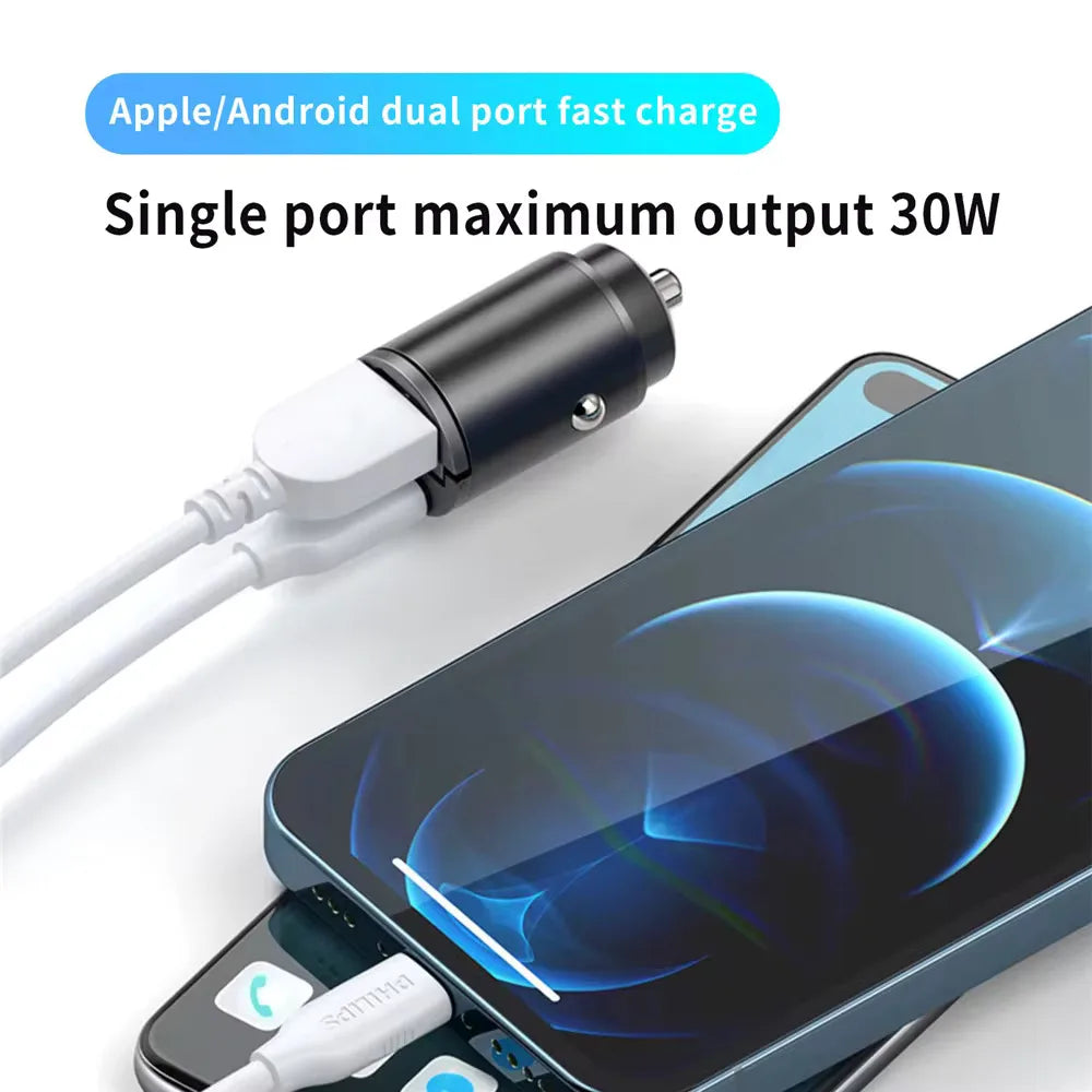 NEW 200W QC3.0 PD Mini Car Charger 12-24V Lighter Fast Charging Car USB Type C Charger for Xiaomi Samsung Huawei iPhone Power