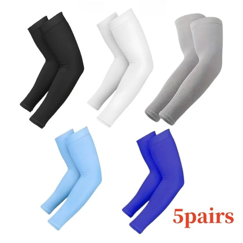 NEW Arrivals 5 Pairs of Breathable Sun Protection Arm Sleeves, Universal UV Protection Glove Sleeves for Men and Women, Outdoor Running Cycling Sports Apparel Accessories