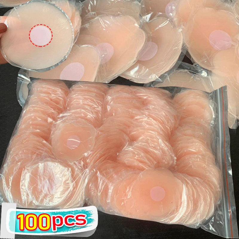 NEW Arrivals 50-100PCS Set High Quality Medical Silicone Nipple Cover Reusable Women Bra Sticker Breast Petal Strapless Lift Up Bra Invisible Boob Push-Up Pads Chest Pasties Intimates Ladies Underwear Accessories