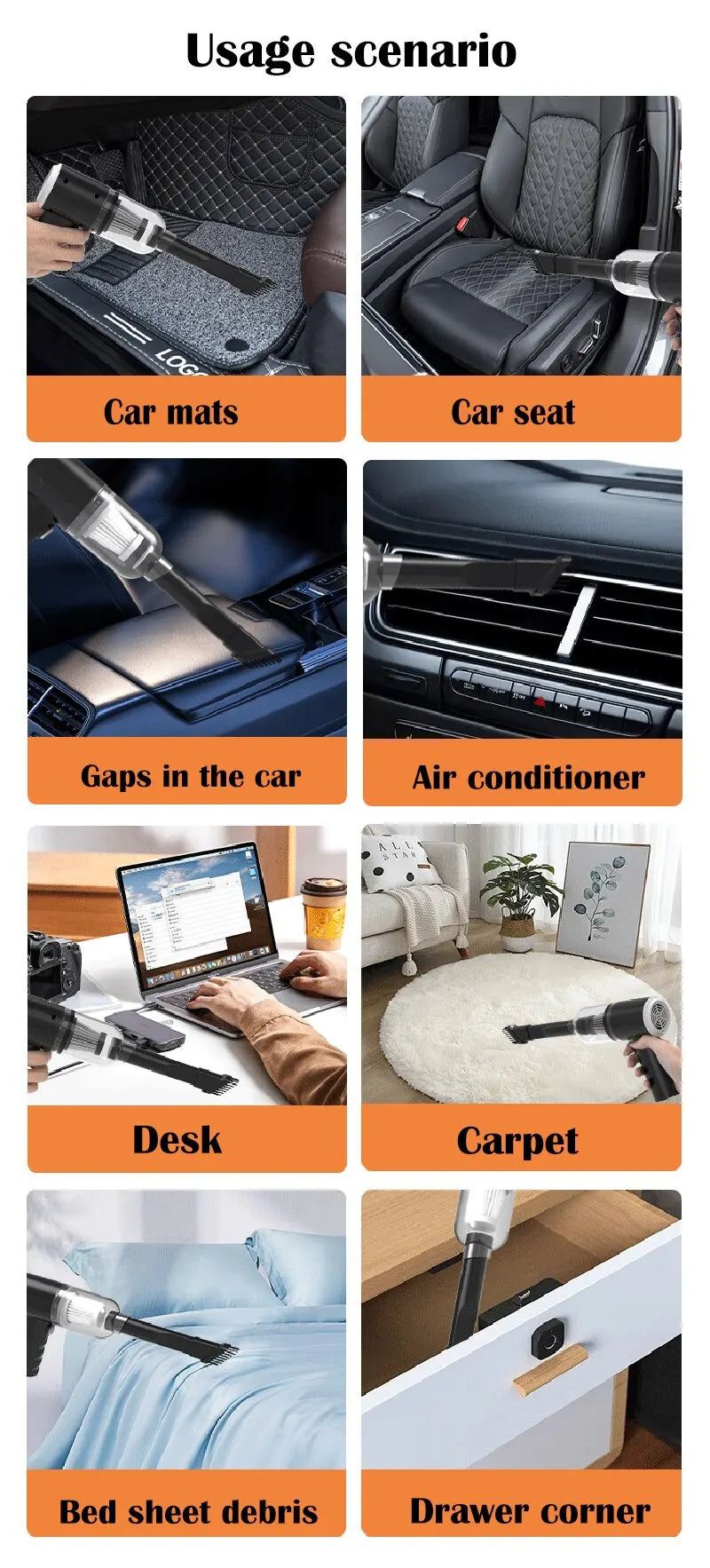 NEW Arrivals 9000PA Wireless Car Vacuum Cleaner USB Charging 1200mAh Portable Cleaning Appliance Mini Wet and Dry Vacuum Cleaner Household Car Cleaning Supplies