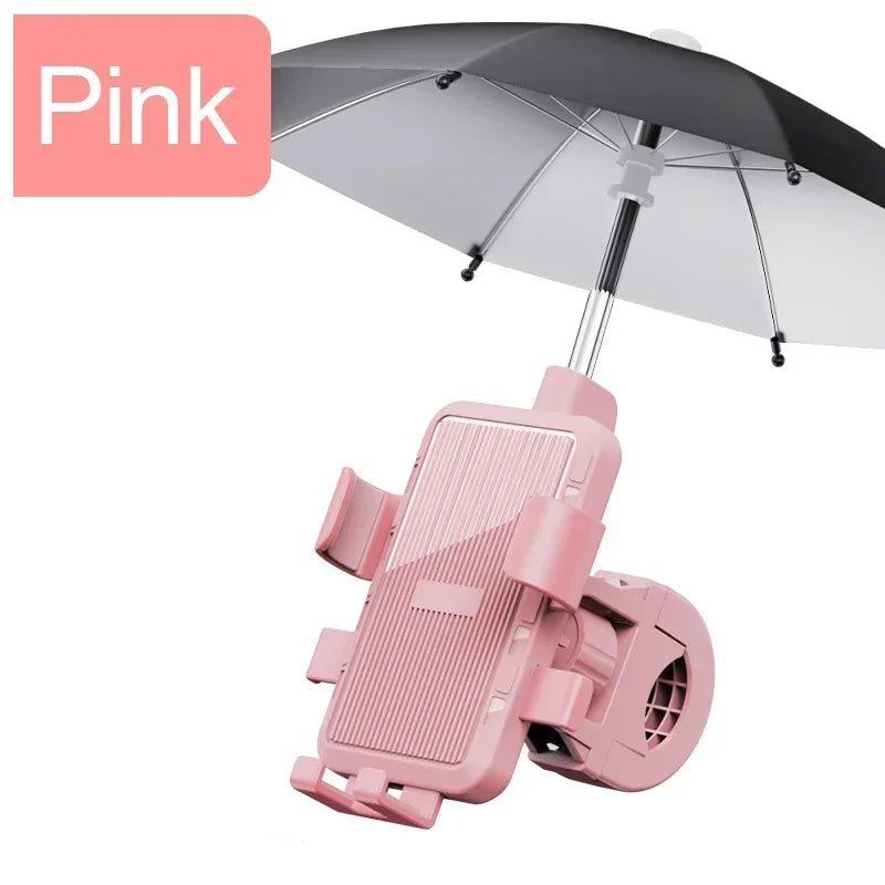 NEW Arrivals Blue/Pink/Black Color Bicycle Motorcycle Mobile Phone Holder with Umbrella for Electric Vehicle Scooter Cycling Mountain Phone Stand Handlebar Mount Bikes Accessories
