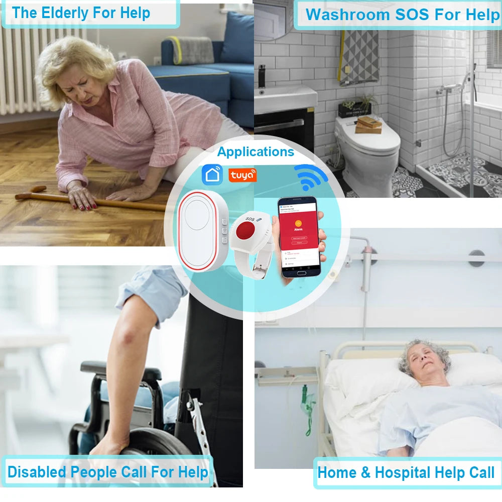 TUYA App Emergency Panic Button WIFI for Elderly Alarm SOS Bracelet Wireless Caregiver Pager Watch Call Senior Fall Alert