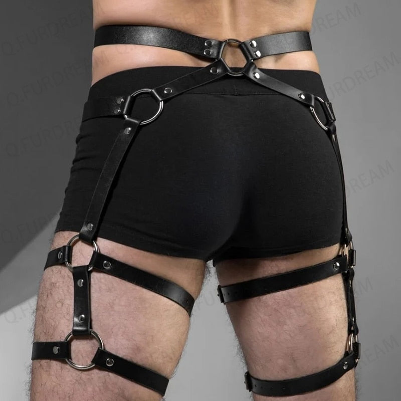 Leg Belt Men Harness Belts Gay Body Bondage Lingerie Gay Clothing for Gay Sex Rave PU Leather Sissy Club Lingerie for Gay Men