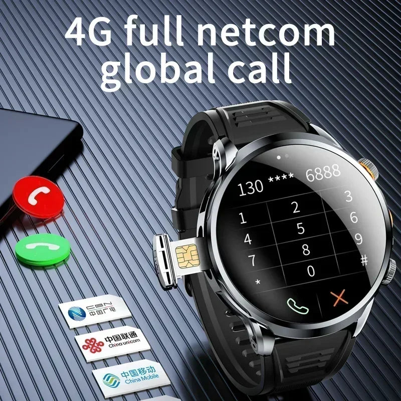 NEW Arrivals GPS Tracker Heart Rate Blood Pressure Multiple Sports Modes and Languages Android Adult Smart Watch 1.95 'AMOLED 8GB+128GB Storage 4G Full Network Google Play WIFI GPS Sim Card
