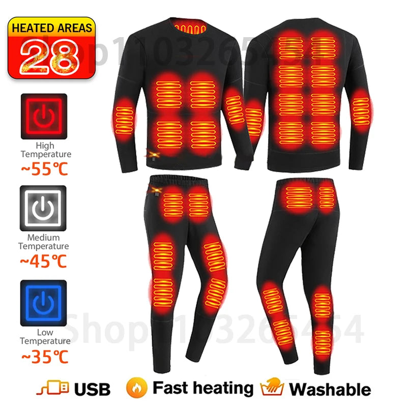 2 PCS Women Men Suit S-3XL UK Plus Size Electric Clothes 52 Areas New Material Technology Heated Underwear Winter Thermal Underwear Women Men Heating Jacket Winter Accessories USB Electric Heating Clothes