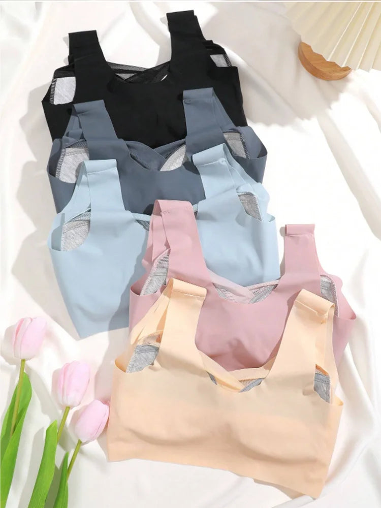 NEW Arrivals 5PCS Set Women Lace Sport Bras Plus Size Seamless Bra Bralette Backless Lady Brassiere Vest Female Gather Shock-Proof Wireless L-3XL