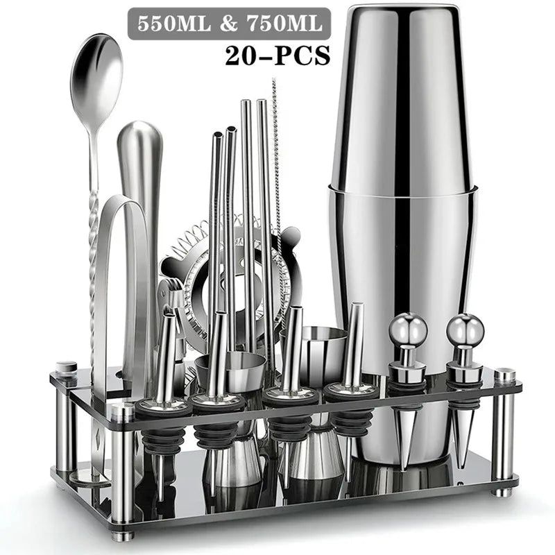 NEW Arrivals 25PCS Set Boston Cocktail Shaker Stainless Steel Mixer Bartender Tool for Bar Wine Martini Drink Whiskey Cocktail Mixer Shaker Set