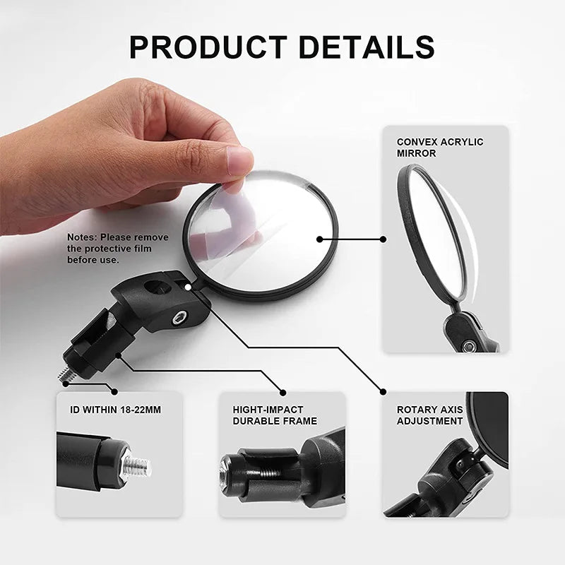 NEW Arrivals 2PCS Universal Bicycle Rearview Mirror Adjustable Rotate Wide-Angle Cycling Handlebar Rear View for MTB Road Bike Accessories