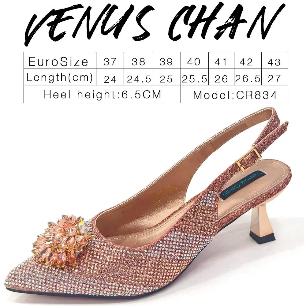 NEW Arrivals 8 Colors Italian Design Rhinestone Luxury Wine Colour Pointed Toe Shoe & Bag Matching Set Women's High Heels Night Club Business Dinner Evening Wedding Birthday Party Ladies Luxury Fashion Apparel Accessories Set