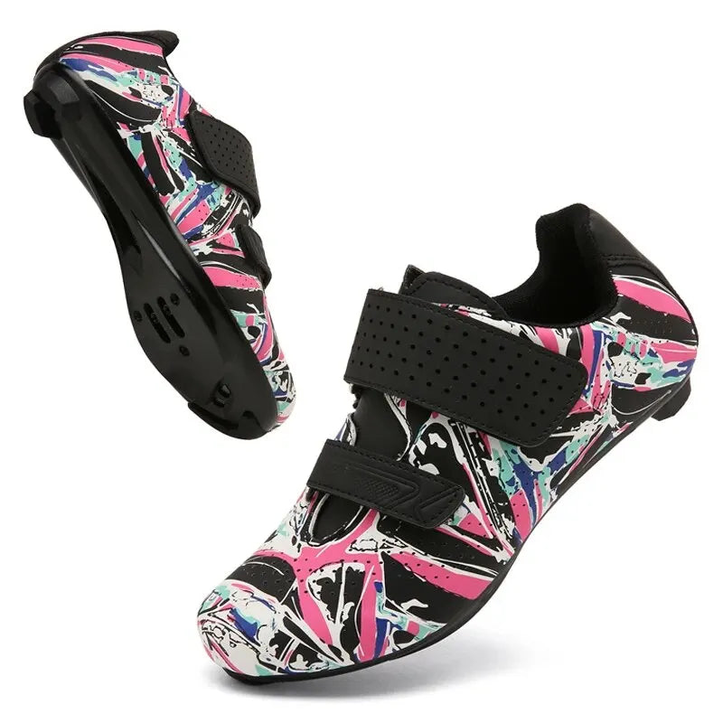 Speed Cycling Sneaker Women Sports Road Cycling Shoes Flat Bike Shoes Ultralight Self-Locking Cleats Shoes Route Riding Boots