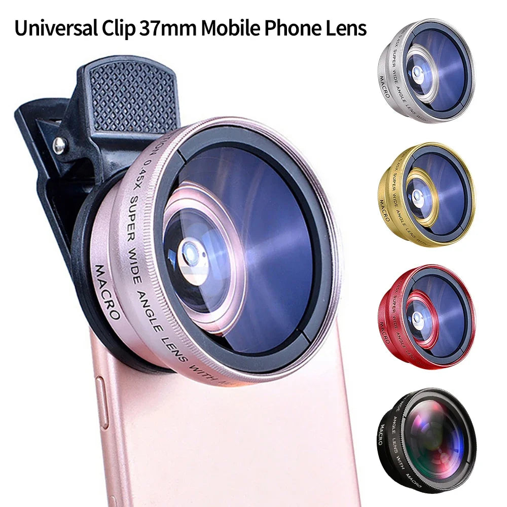 NEW Arrivals 2 IN 1 Lens Camera Universal Clip 37mm Professional 0.45x 49uv Super Wide-Angle Macro Lens For iPhone 15 12 Samsung Huawei Xiaomi