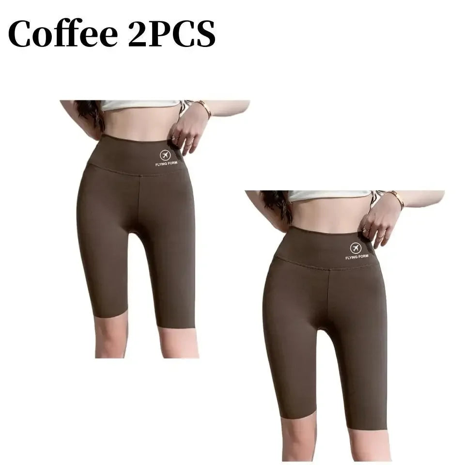 NEW Arrivals 4PCS Set 5 Colors Women's Summer Shark Bottom Pants Riding Running Sports Shorts Elastic Yoga Pants High Waisted Hip Lifting Women Sports Apparel Sets