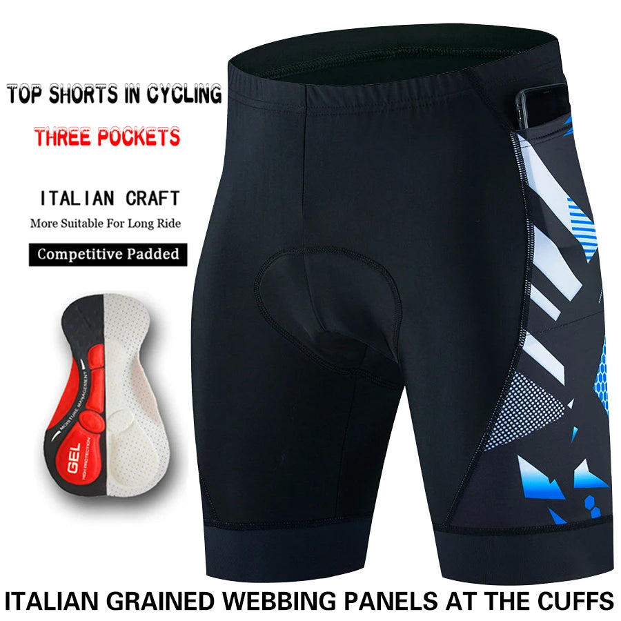NEW Arrivals S-4XL 7 Patterns Three Pocket Cycling Shorts Bike Tights Triathlon 5D Gel Padded Pro Lycra Bicycle Shorts Breathable Man Mountain Biking Shorts