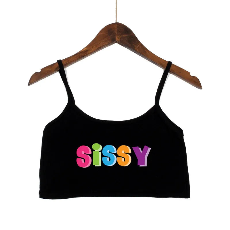 NEW Arrivals Women's Sexy Elastic Cotton Camisole Sleeveless Short SISSY Colorful Crop Top New Fashion Women's Summer Tank Top Beach Bar Tops