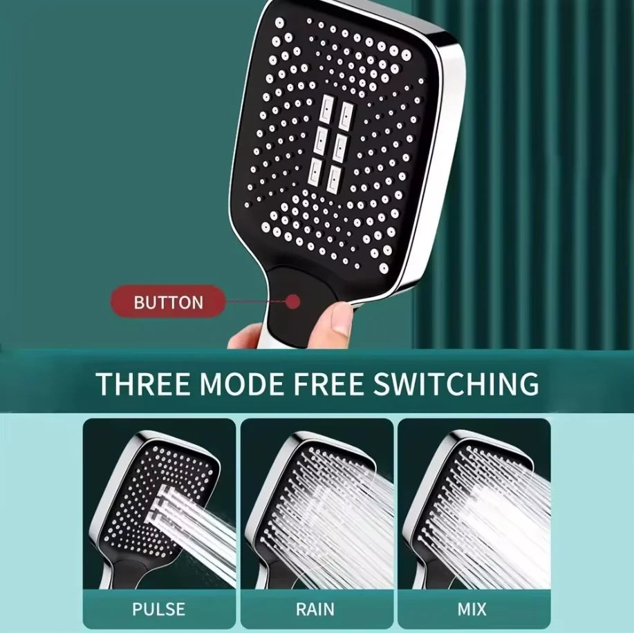 NEW Arrivals Powerful Set Shower Black/Silver Color Head Set with Square Button Adjustable Pressurized Shower Head with Thickened Water Outlet Shower Accessories Bathroom Tools