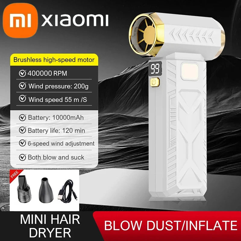 NEW Arrivals Xiaomi 400000RPM Wireless Violent Fan Super Powerful 6 Wind Speeds Air Blower Vacuum Blowing Suction 2in1 For Dust Cleaner Brushless Turbo Strong Wind PC/Home/Car Cleaning Supplies