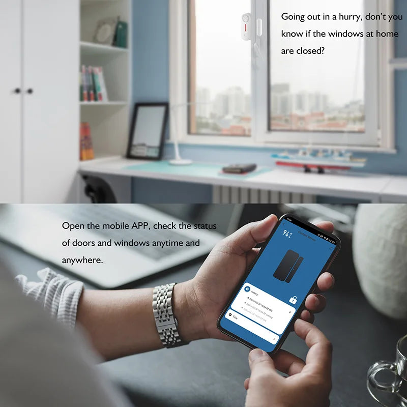 Tuya Smart WiFi Door Sensor Door Open / Closed Detectors Wifi Home Alarm Compatible With Alexa Google Home Tuya APP