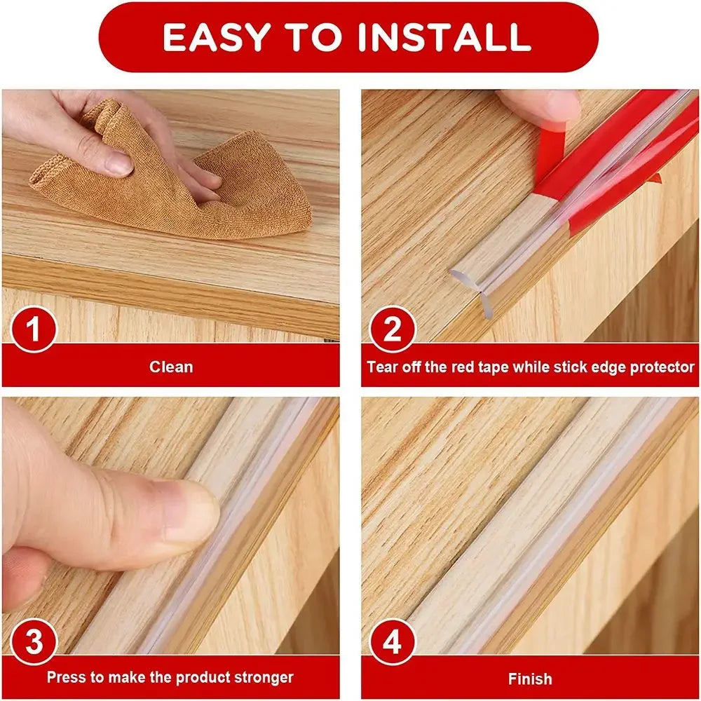 NEW Arrivals 3M Tape + 4PCS Corner Guards Set Table Edge Guard Furniture Corner Protector Strip Self Adhesive Transparent Kids Collision Proof Soft Bumper Baby Safety