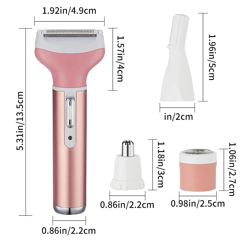 4 in 1 Body Hair Removal Epilator Armpit Hair Bikini Hair Leg Hair Pubic Hair Electric Razor Clipper Shaver Trimmer Women