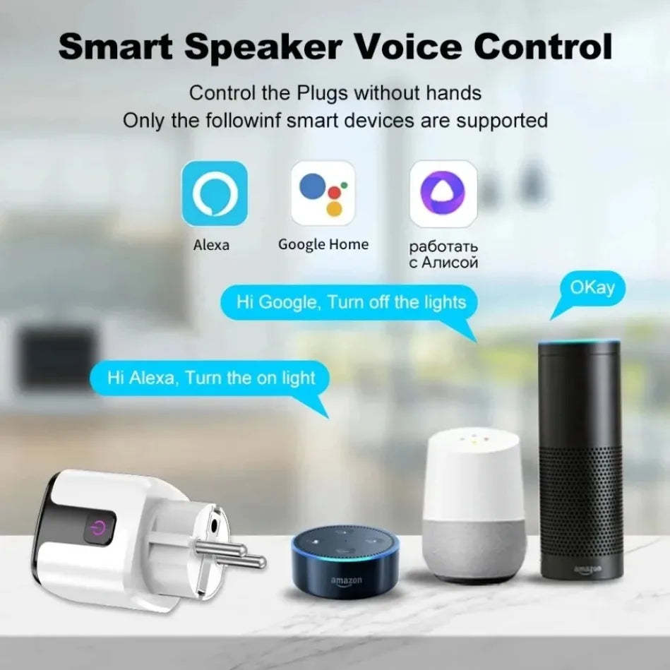NEW Arrivals TUYA App Wi-Fi + Bluetooth 20A Socket Smart EU Plug With Power Monitoring Timer Child Lock Outlet Google Home Alice Smart Devices Alexa Google Support Home Smart Life Supplies