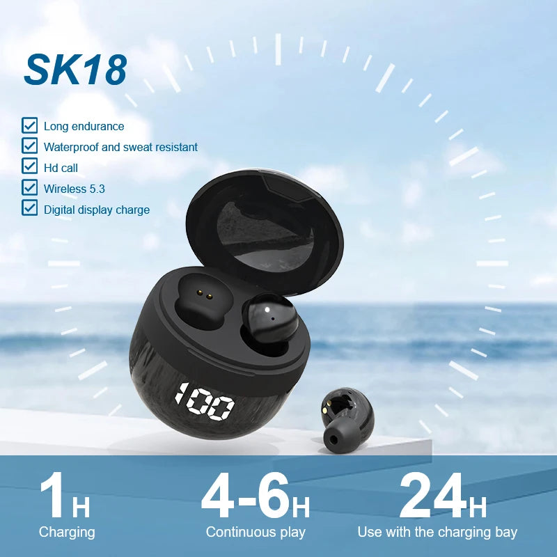 SK Tumbler Headphones Wireless Bluetooth Headset Sleep Work Sport Invisible Earbuds With Mic HD HIFI Bass Sound Quality Earphone