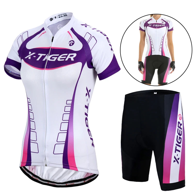 NEW Arrivals S-3XL Plus Size 3 Colors/Patterns X-Tiger Women's Cycling Jersey Set Summer Anti-UV Cycling Bicycle Clothing Quick-Dry Mountain Female Bike Clothes Cycling Set