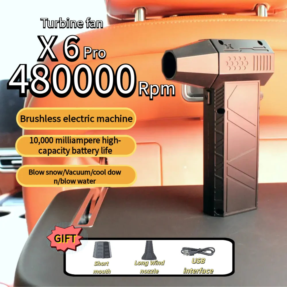 NEW Arrivals Wireless Violent Fan Set 480000RPM Powerful Air Blower Vacuum Dust Cleaner Type-C Charging Strong Winds 62m/s Brushless Turbo Jet Blower BBQ Camping Home PC Car Cleaning Supplies