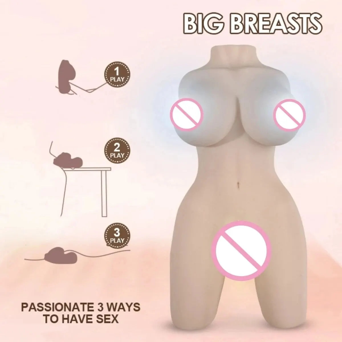 Adult Mini 1.56LB Sex Doll for Men Realistic Pocket Pussy Adult Doll Torso With Breasts 3D Textured Virgin Vagina Channel Sex Toys