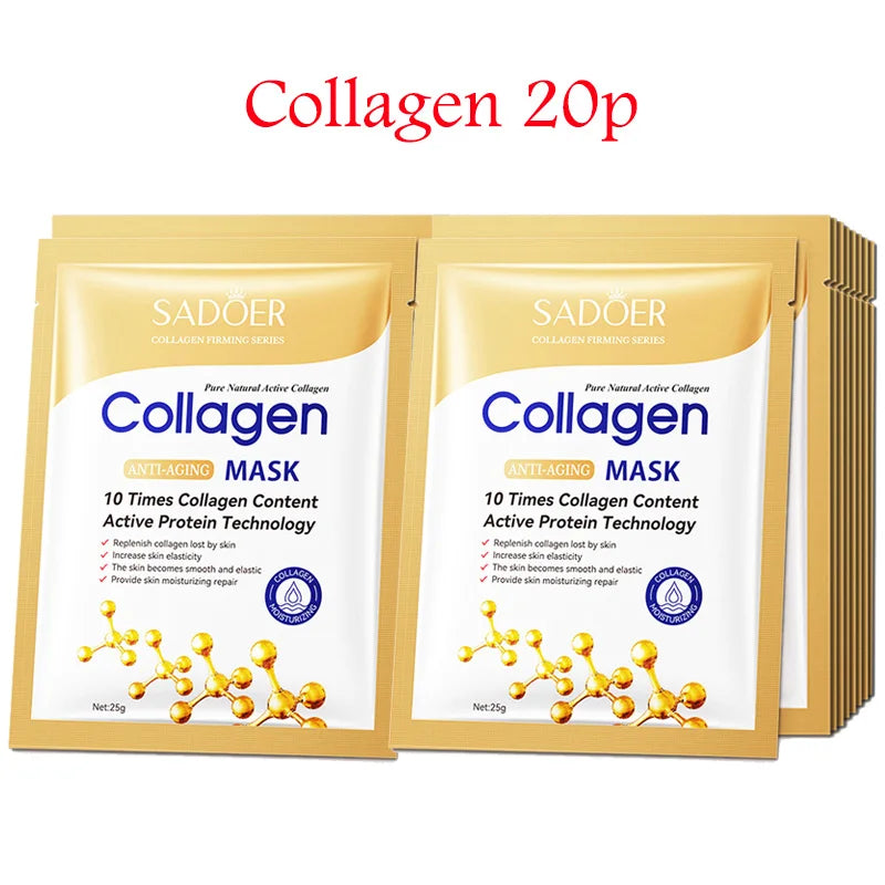 NEW 20PCS Korean Set Snail + 24K Gold + Collagen + Hyaluronic Acid Face Mask Skincare Moisturizing Anti Wrinkle Whitening Facial Masks Face Sheet Mask Korean Skin Care Products