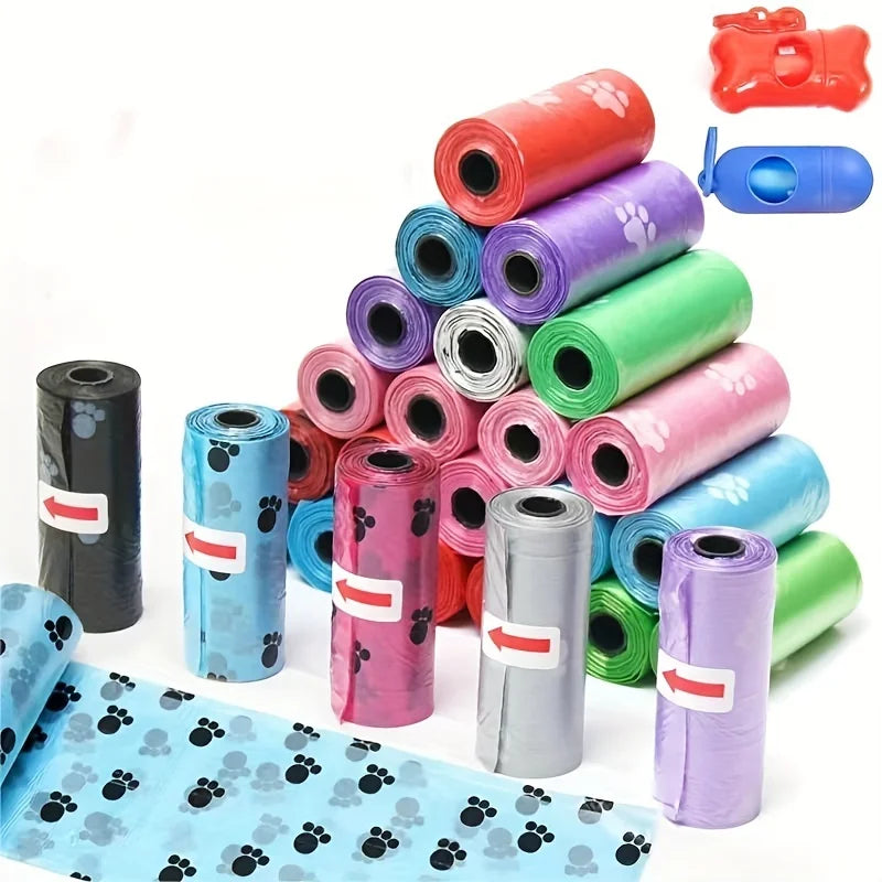 NEW 1200PCS in Box Random Color Cartoon Paw Graphic Dog Poop Bags Pet Poop Bags Leak-Proof Dog Waste Bags For Pet Supplies