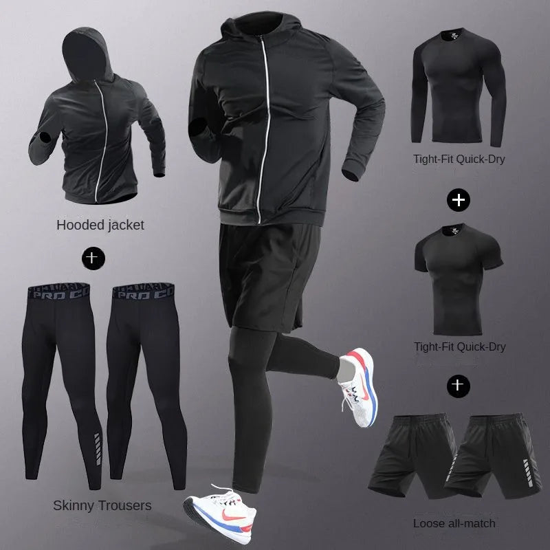 NEW 7PCS Set S-3XL(100Kg+) Plus Size Men's Ice Fiber Quick-Dry Four Seasons Outdoor Running Fitness Full Set/Suit Tracksuit For Marathon, Training Cycling, Jogging, Gym Sweatpants Sports Clothing Supplies
