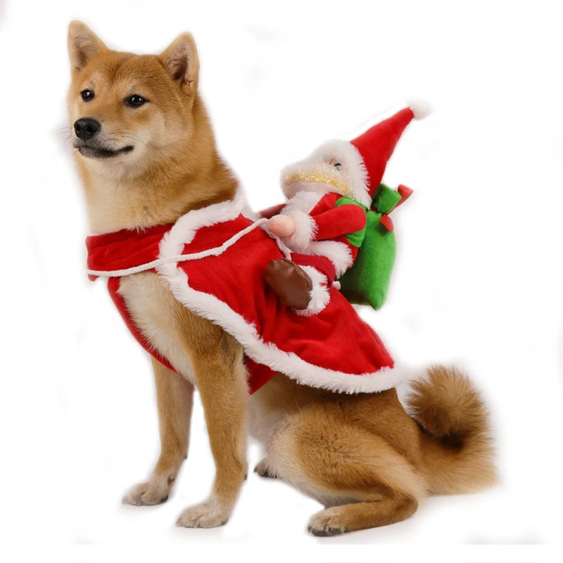Dog Costume Christmas Dog Clothes Funny Riding Santa Claus Suit for Small Medium Large Dogs Holiday New Year Puppy Gift Clothing Coat