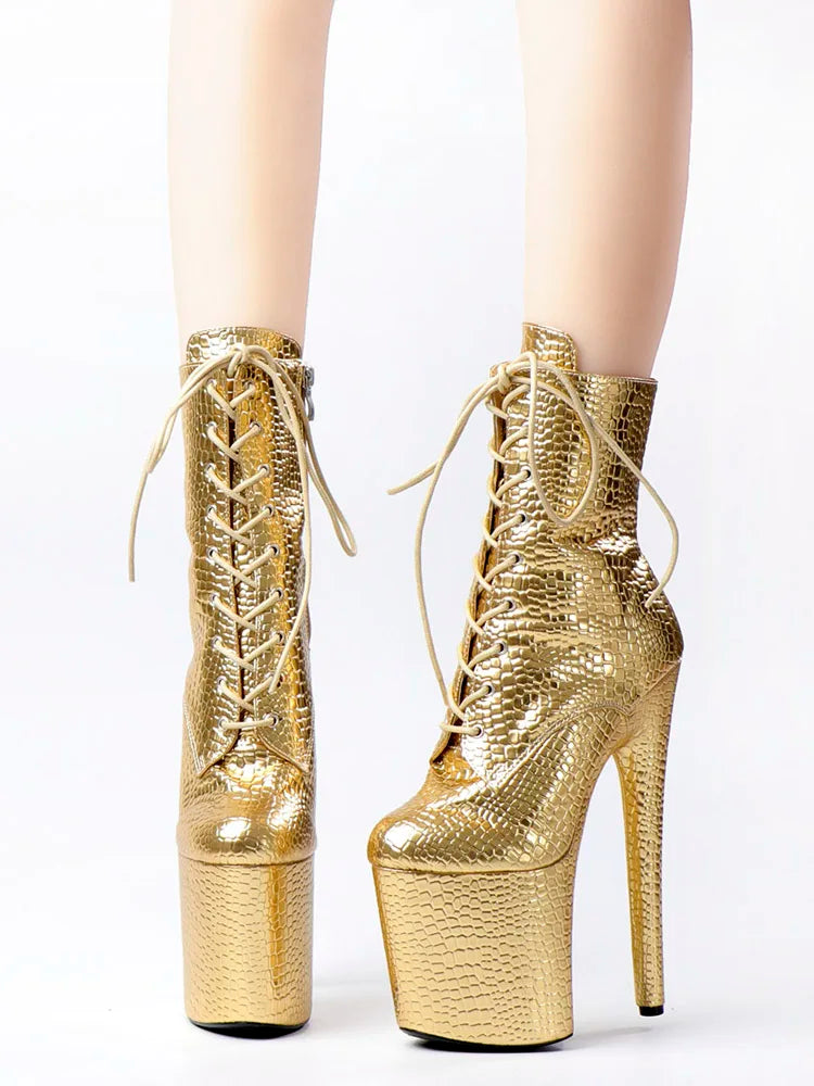 8Inch Exotic Dancer Sexy Fetish Stripper Thin High Heels 20cm Party Catwalk pole dance shoes Gold Sneakers Big Size Ankle Boots