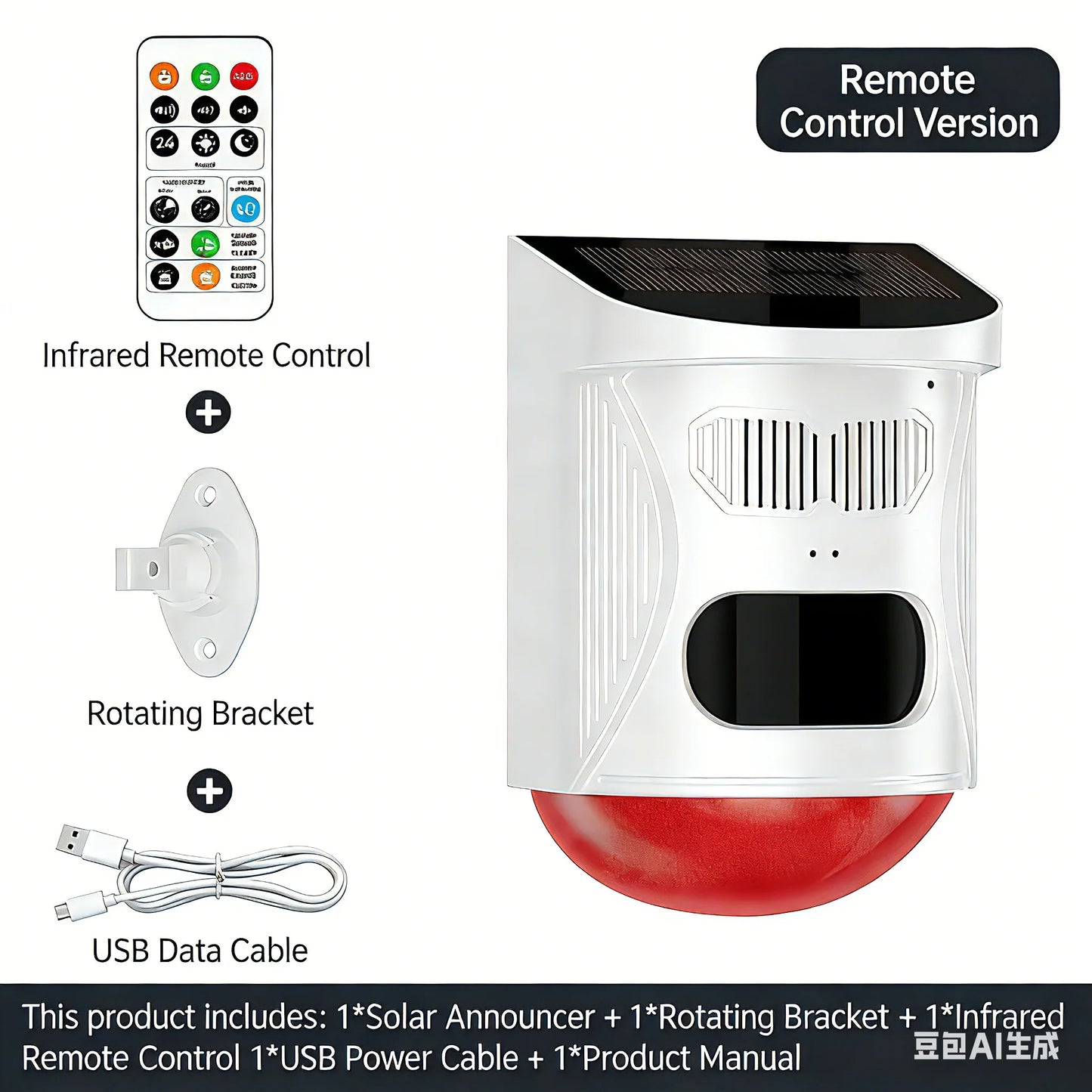 NEW Arrivals Solar Strobe Alarm Light with Motion Sensor Siren and Remote Control Outdoor Alarm Siren with Remote Controller 120db Sound Security Siren Light Home Villa Shops Security Supplies