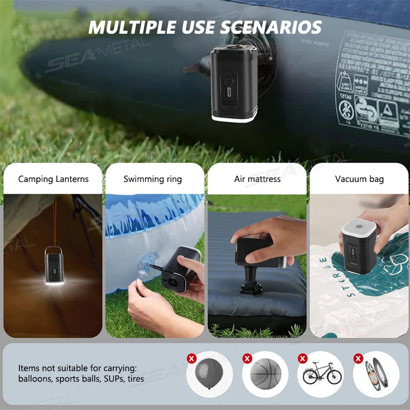 NEW Arrivals Wireless Electric Air Pump Automatic Air Compressor Mini Portable Outdoor Camping Beach Travel Inflator Pump for Camping Air Beds Boat Swimming Ring Multi-Functions Air Pump
