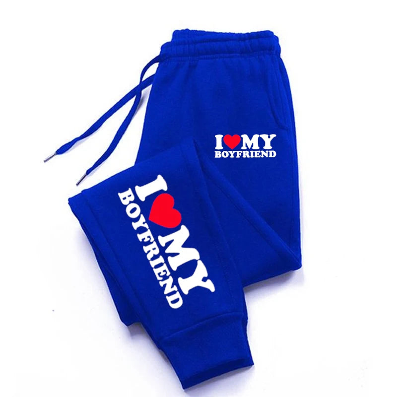 NEW Arrivals S-3XL UK Plus Size Autumn Woman Man Couple Sweatpants *I Love My Boyfriend* Tracksuit Loose Casual Warm Pants Pocket Drawstring Sportswear
