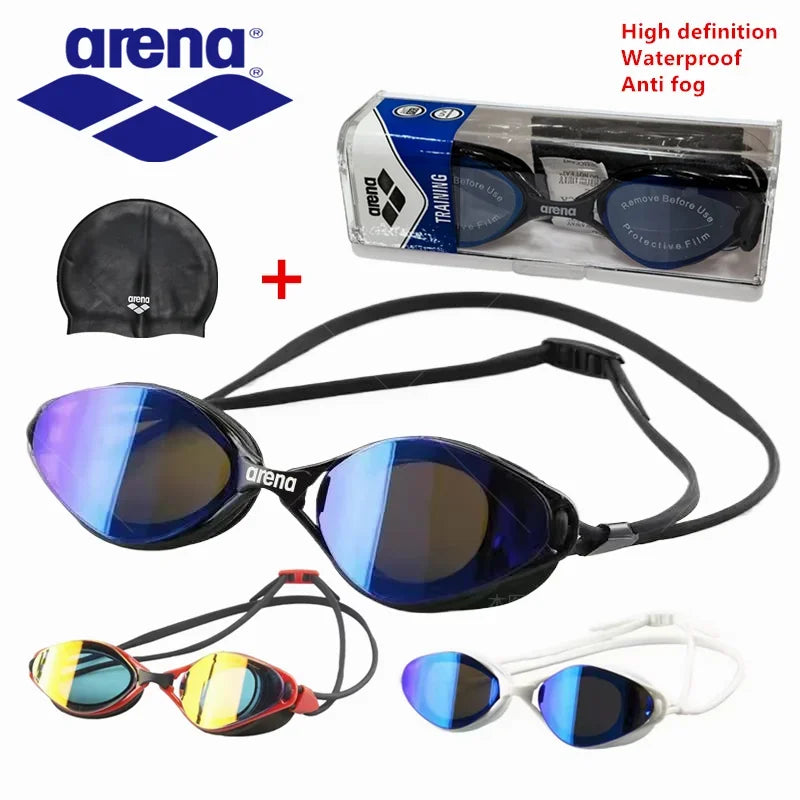 NEW Arrivals 100% Original ARENA 2PCS Set 9 Colors Professional Waterproof and Anti-Fog High-Definition Adult Swimming Goggles Silicone Swim Cap Women Men Swimming Accessories Sports Supplies
