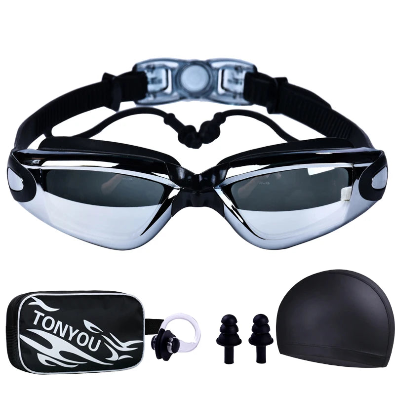 NEW 3 Colors Set Adult Swimming Goggles High-Definition Men and Women Professional Waterproof Earplugs Swimming Water Pool Beach Swim Goggles Water Sports Supplies