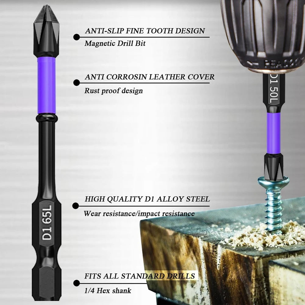 NEW Arrivals 12 Pcs Set Magnetic Screwdriver Bits Non-Slip Shockproof Phillips Impact Bits Hex Shank Alloy Steel Bits Suitable for Power Tools