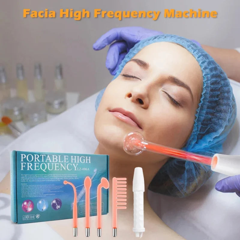 NEW Arrivals 4 In 1 Handheld Electric EU Plug For Face Skin Beauty Tools Portable High Frequency Facial Therapy Wand Acne Treatment Machine Neon Wand Female Home Beauty Salon SPA Accessories Skin Care Supplies