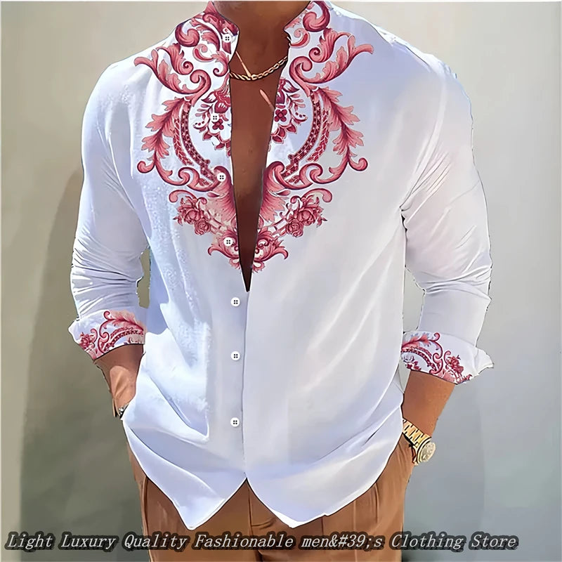 S-6XL Plus Size 8 Colors Men's Shirt 3D Printing Shirt High-Definition Pattern Casual Top Long Sleeved Clothing Soft Fabric Men Casual Apparel Accessories