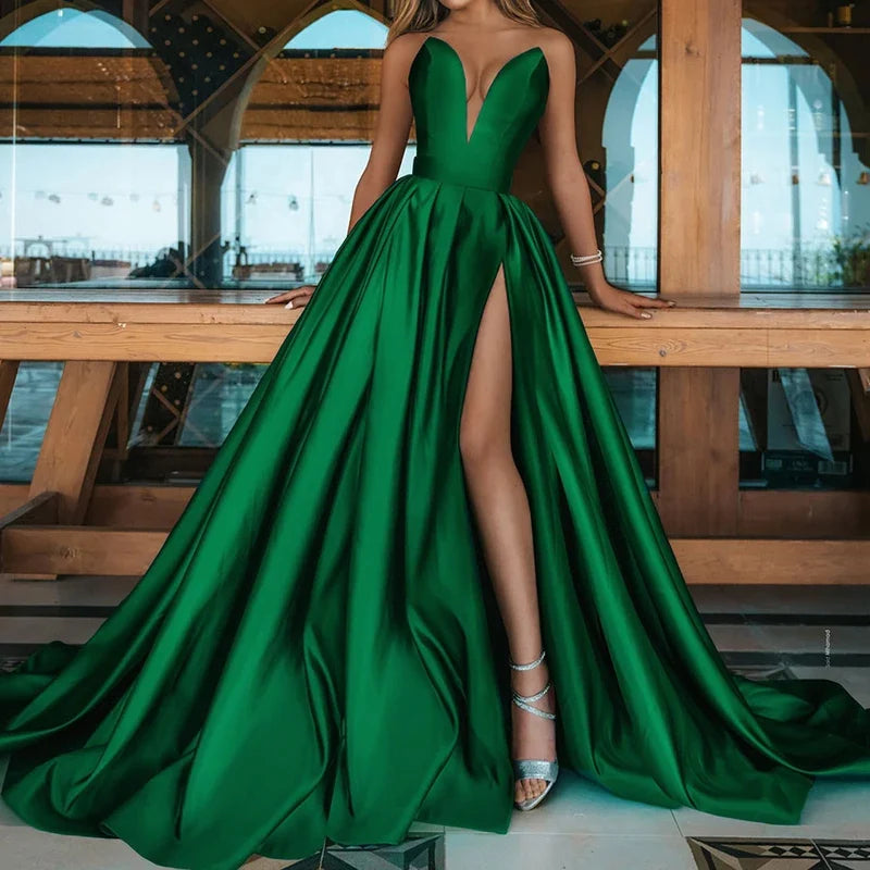 NEW Arrivals 5 Colors Elegant Luxury Wedding Dress Chic Women Luxury Gowns Fold Evening Party Res Carpet Dress Spring Summer Off Shoulder High Split Dresses in Special Occasion