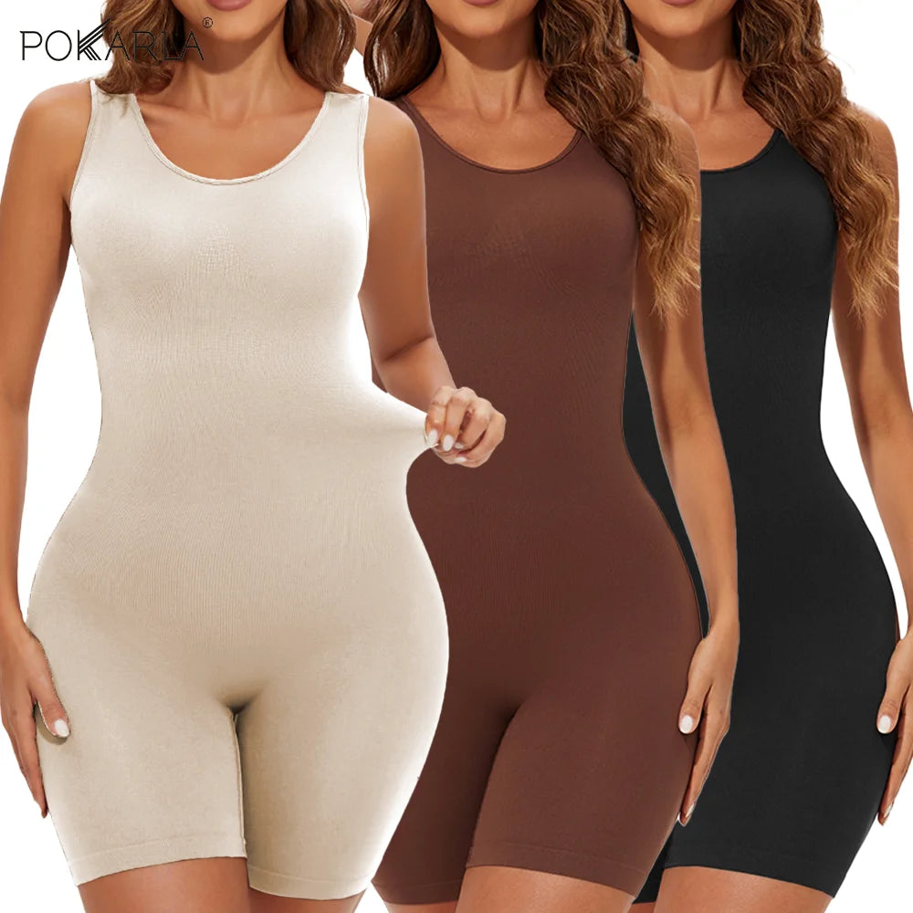 NEW Arrivals 2PCS Set S-2XL Sexy Bodysuits Full Coverage Shapewear Thigh Slim Body Suit Wide Shoulder Body Shaper Jumpsuit Seamless Shapers Slimmer