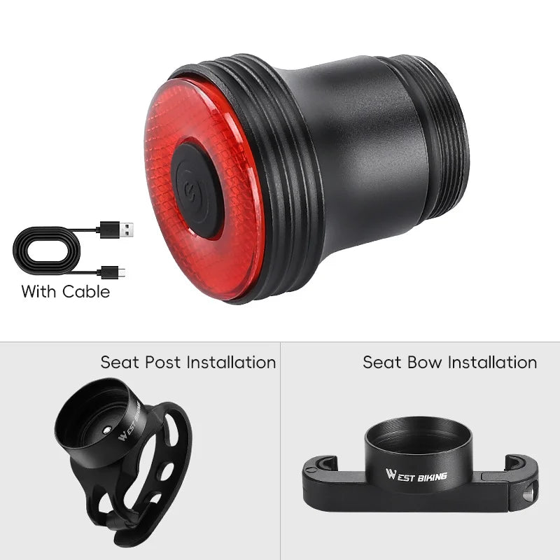 NEW 500mAH Bike Smart Induction Taillight Bright LED Lamp Beads Rear Light MTB Road Bike Waterproof Aluminum Alloy Tail Light Bicycle Lighting Accessories Sports Supplies