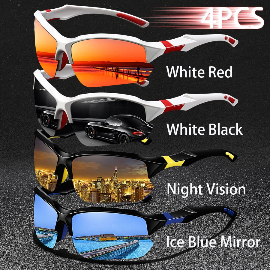 NEW Arrivals 4 PCS Set Night Vision Ice Mirror Sunglasses NEW Fashion Vintage Half Frame Driving Fishing Cycling Sports Sunglasses Men Women Mountaineering Sun Glasses UV400 Eyewear