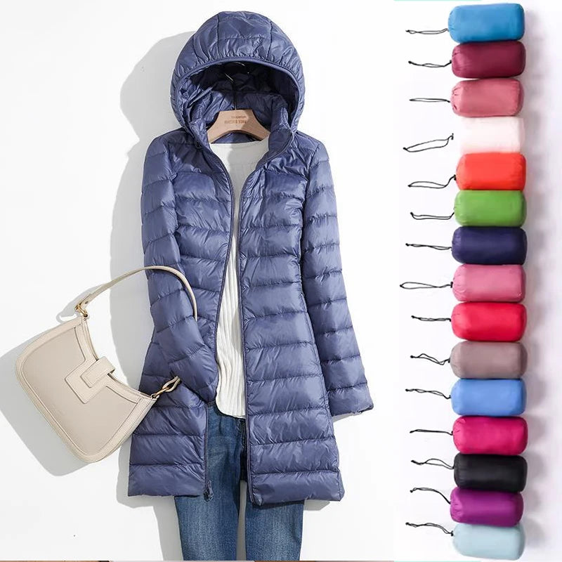 Plus Size 5xl 6xl 7xl Fall Women's Autumn Winter Ultra Lightweight Packable Long Puffer Jacket Female Hooded Slim Coat